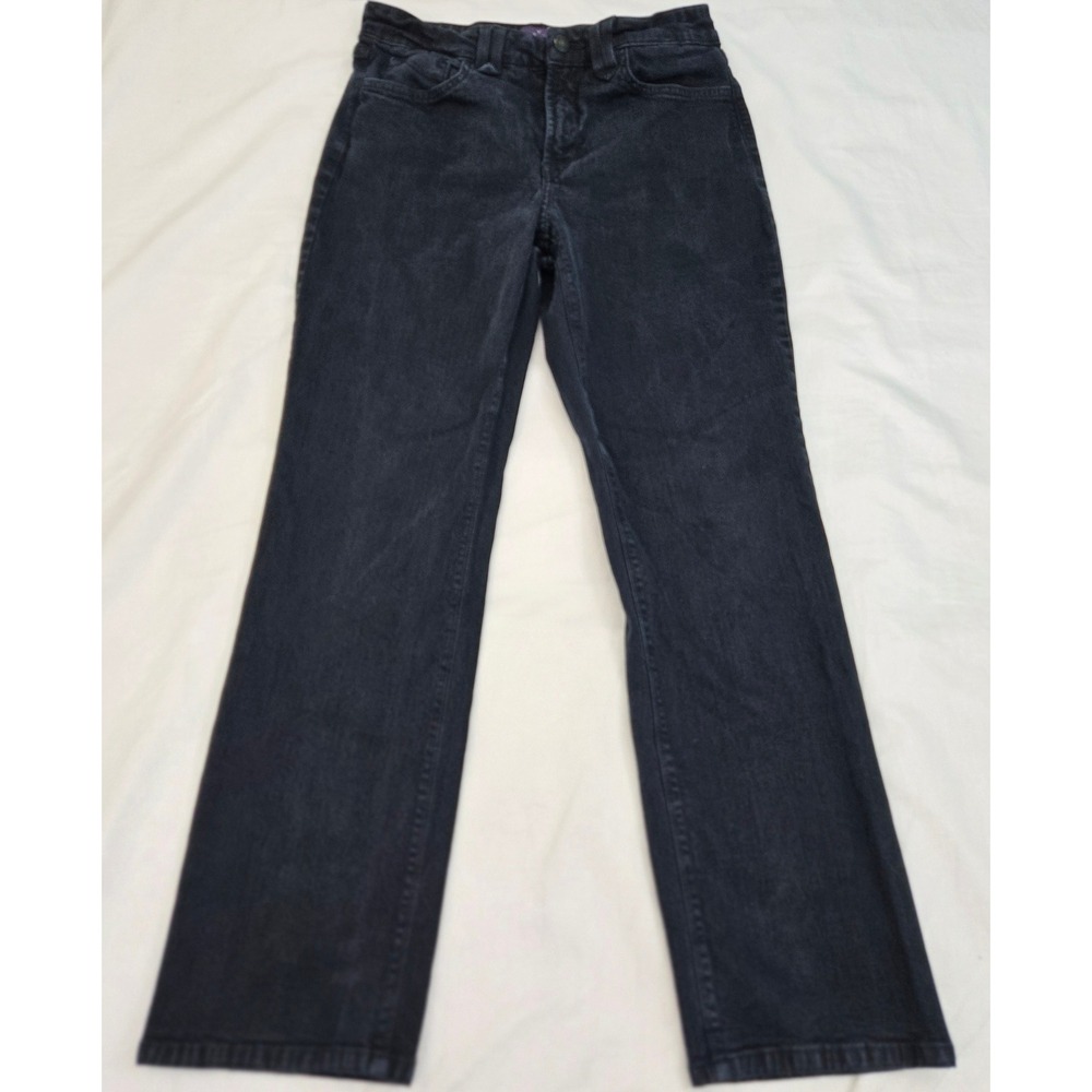 NYDJ 8P Petite Straight Leg Jeans LIFT TUCK Tech Black Denim MADE‎ IN USA 29x29